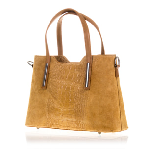 Fiesole Borsa tote Donna.Pelle autentica Camoscio Inciso Coccodrillo