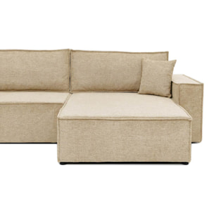 Cezanne - Canapé d'angle réversible 5 places convertible avec coffre en tissu texturé - Beige