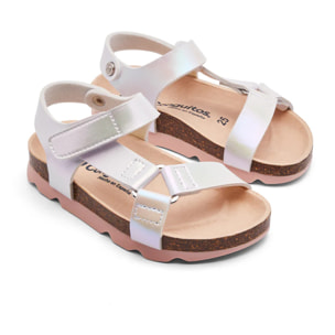 Sandalias Abiertas Niña Cierre Adherente Blanco Iridiscente