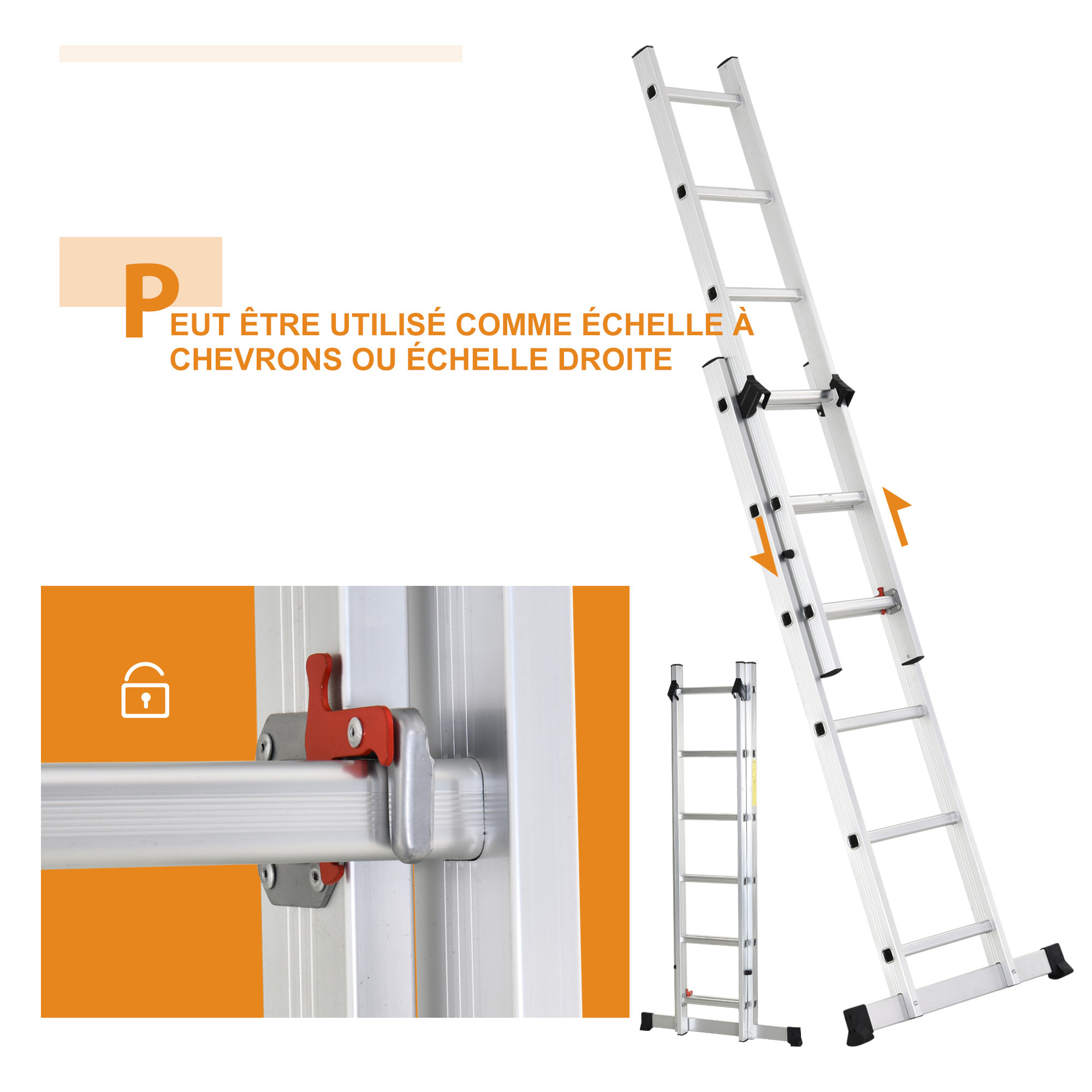 Échelle multifonction pliable aluminium 2 positions 2,49 m 10 échelons certification NF EN131 max. 150 Kg
