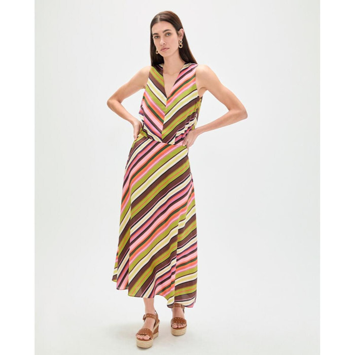 gonna in raso con stampa multi-righe