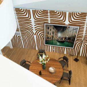 Carta da Parati Boho Astratta Marrone e Bianca