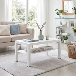 Table basse de salon  2 niveaux avec étagère de rangement - blanc