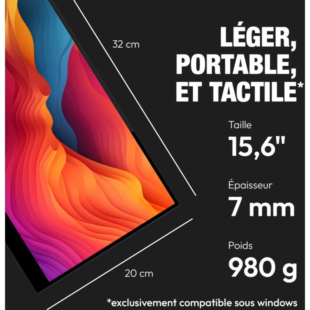 Ecran pc portable LOGICOM Nomad Display FHD 16" IPS Full HD Tactile USB-C Support intégré pliable