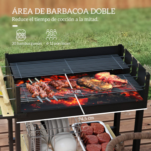 Barbacoa de Carbón, Barbacoa Portátil, 113x53,5x82,5 cm, con 2 Parrillas Alturas Ajustables, Mesa Lateral, Estante y Ruedas, para Jardín o Fiesta al Aire Libre, Negro