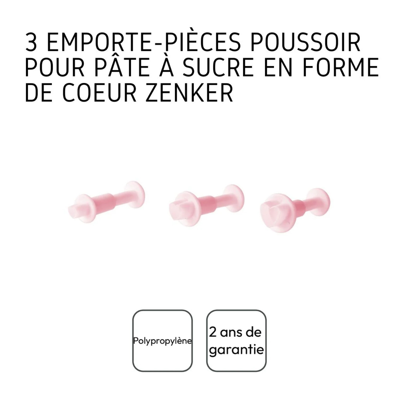 Lot de 3 emporte-pièces cœur à poussoir pour pâte à sucre Zenker Candy