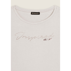 T-shirt donna con grafica in strass e logo sul fondo