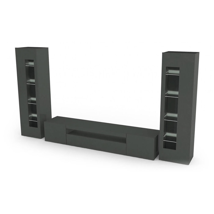 Parete attrezzata Aslhey, Set salotto porta TV, Mobile soggiorno multiuso, 100% Made in Italy, cm 290x40h162, Antracite lucido