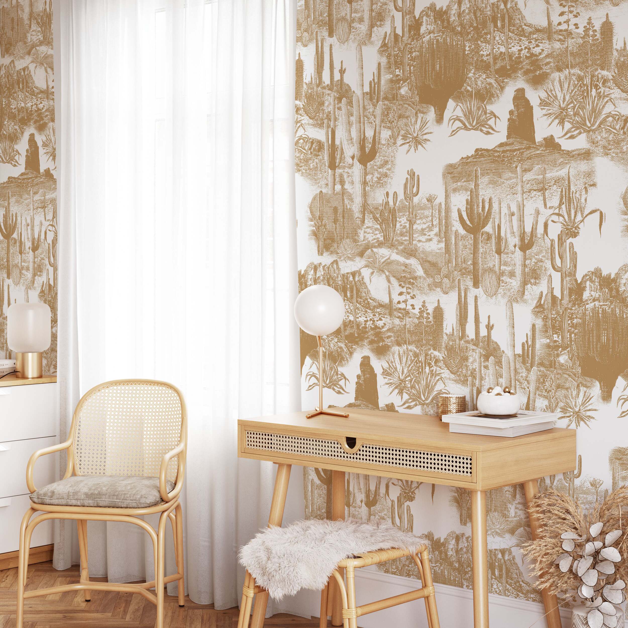 Carta da Parati Cactus nel Deserto Beige