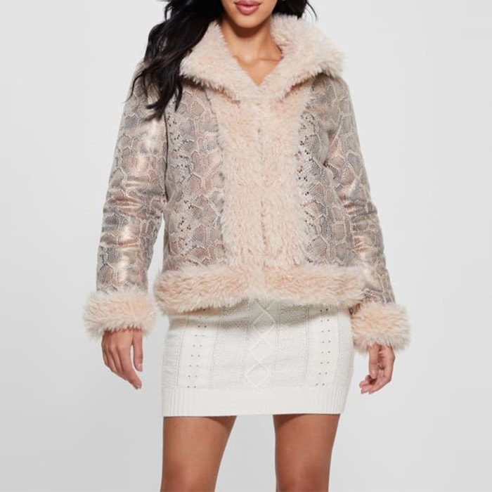 Veste Penelope - imprimé animalier - réversible - coupe classique - beige rosé