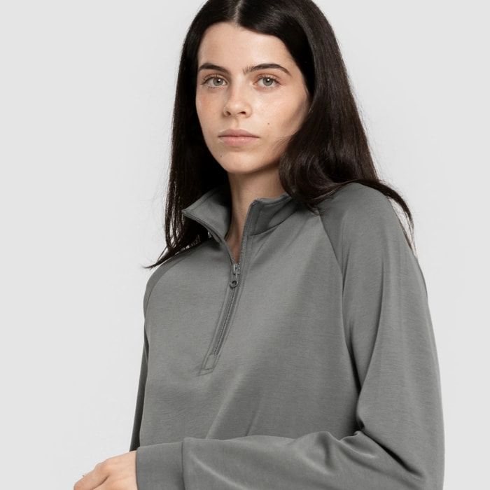 Felpa con mezza zip in stile modal da donna acquamarina