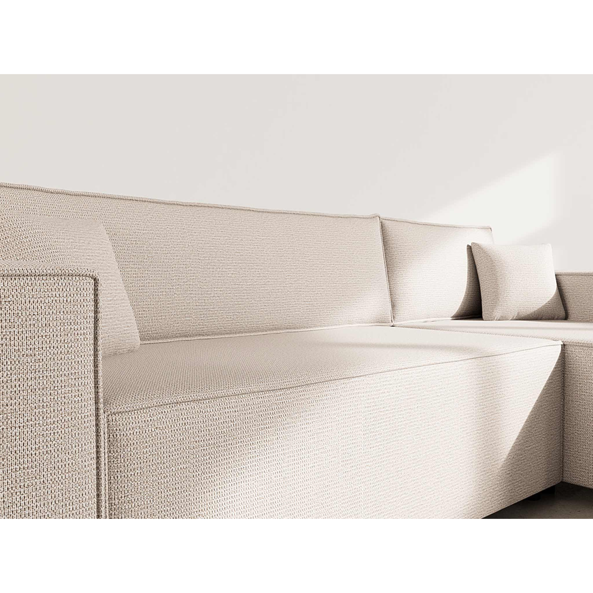 Jonas - canapé d'angle réversible 4 places convertible avec coffre en tissu texturé - Beige