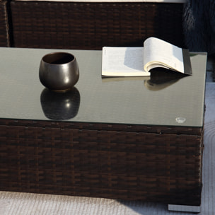 ENORA - salon de jardin panoramique 8 places en résine tressée marron et blanc