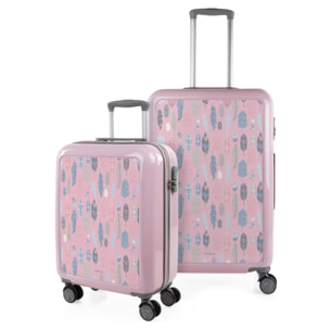 Juego De Maletas Pc Itaca Base Rosa Rosa Plumas