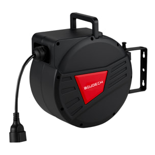Denki 15 - Avvolgicavo Elettrico Automatico da Parete 15 m per esterno interno 250V Attacco Shuko in Polypropylene Nero