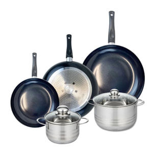 Ensemble de 3 Poêles de cuisson 24, 28 et 32 cm et 2 faitouts 16 et 20 cm Elo Prima Brillant
