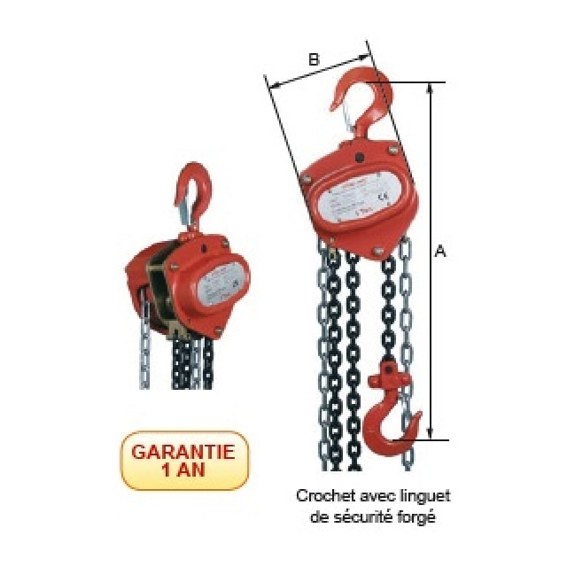 Palan manuel LEVAC à chaîne - Usage courant - Lévee : 3 m CMU : 1 tonne - 6044C03