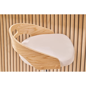 Tabouret de bar réglable design blanc et bois clair MANO