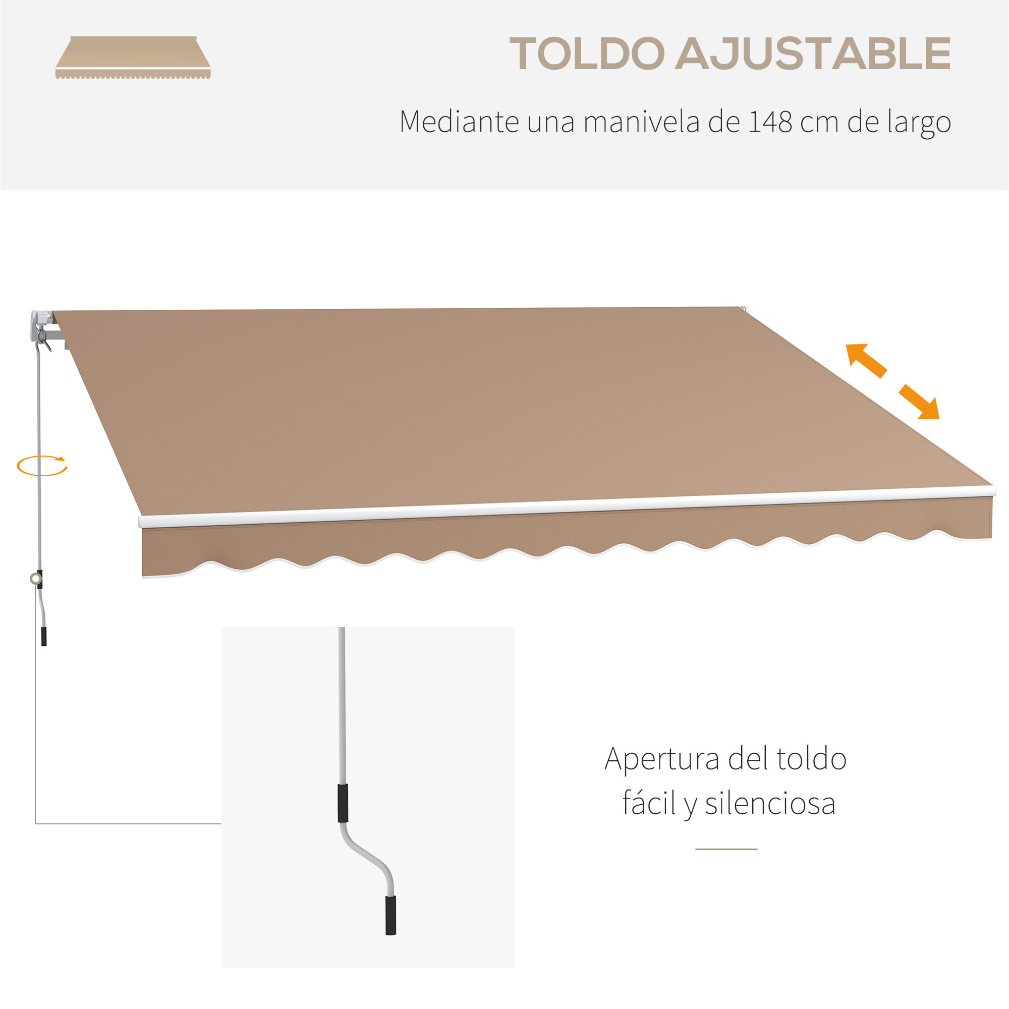 Toldo Manual Retráctil 350x250 cm Toldo para Balcón con Manivela de Metal Impermeable y Anti-UV Toldo Enrollable de Exterior para Jardín Terraza Ventanas Marrón