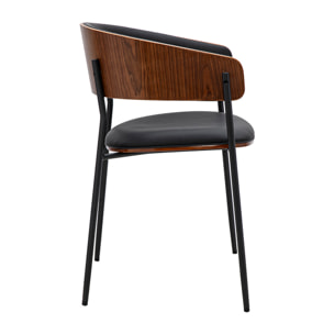 Chaise design noire et bois foncé noyer DANTE