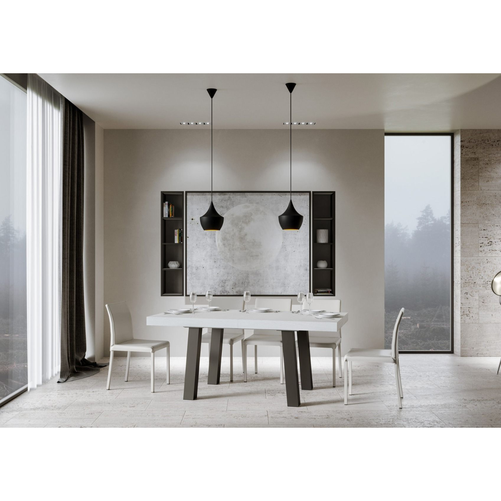Tavolo allungabile 90x200/460 cm Bridge bianco frassino telaio Antracite