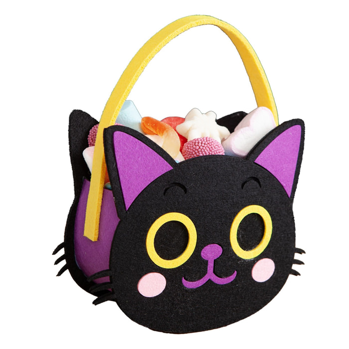 BOLSITO FIELTRO PORTACARAMELOS GATITO NEGRO 16 X 19 CM