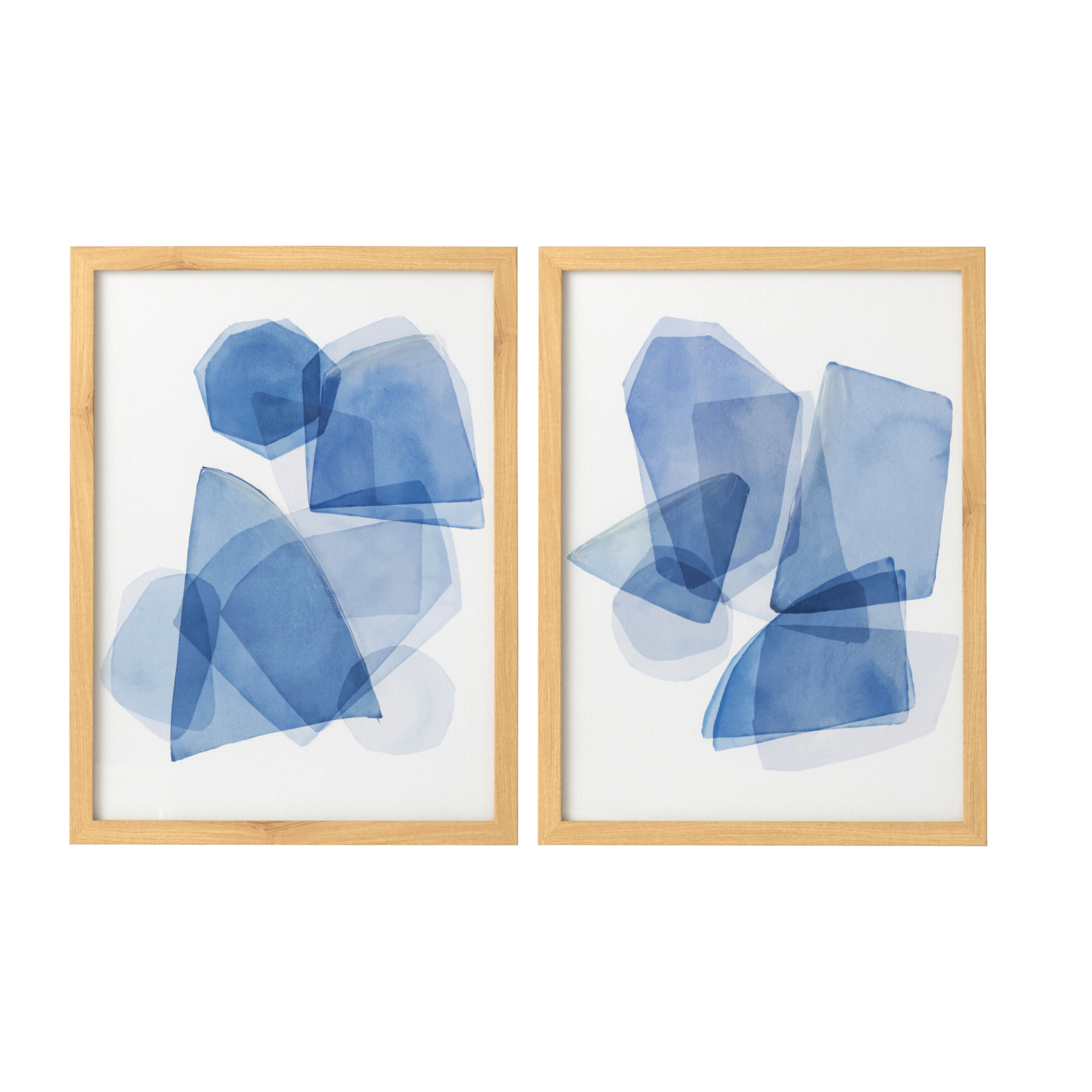 J-Line Cadre Géométrique - toile - bleu/blanc - 2 pièces