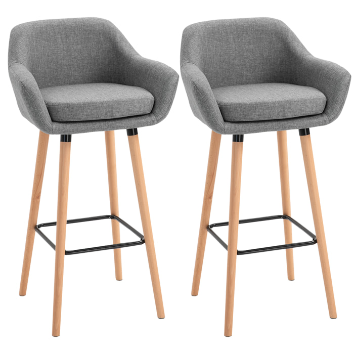 Lot de 2 tabourets de bar style scandinave repose-pieds et accoudoirs