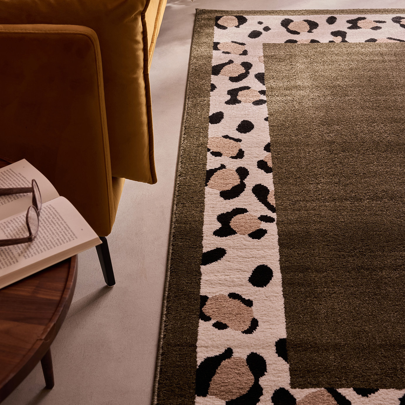 LEOVAH - Tapis de salon vert à motif léopard
