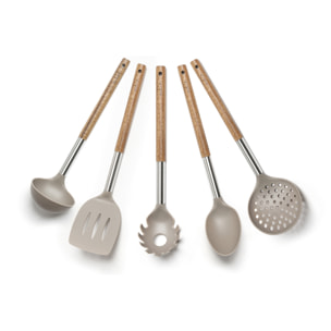 Set 5 utensili Excelsa Natural Life, nylon e acacia, beige