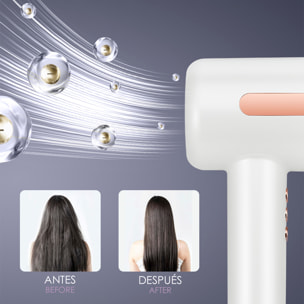 Asciugacapelli ionico da 1500W, 3 velocità, fino a 90°C. Include beccuccio concentratore magnetico.