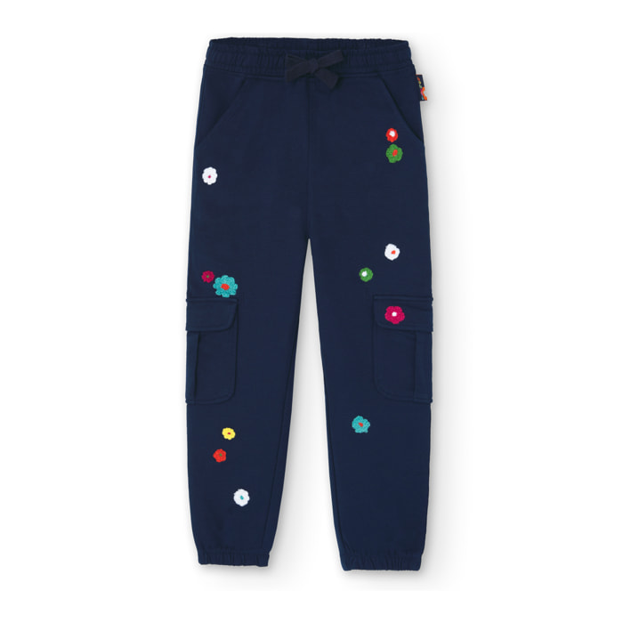 Pantalón felpa elástica niño estampado, azul marino