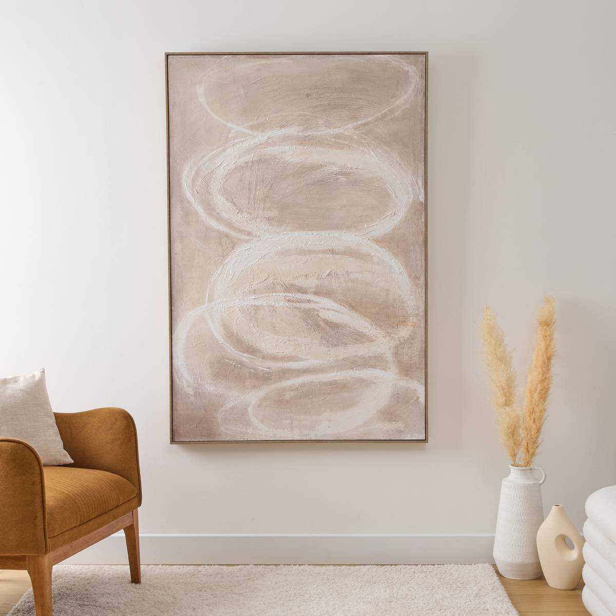 Toile peinte encadrée Krisna beige 150x100cm