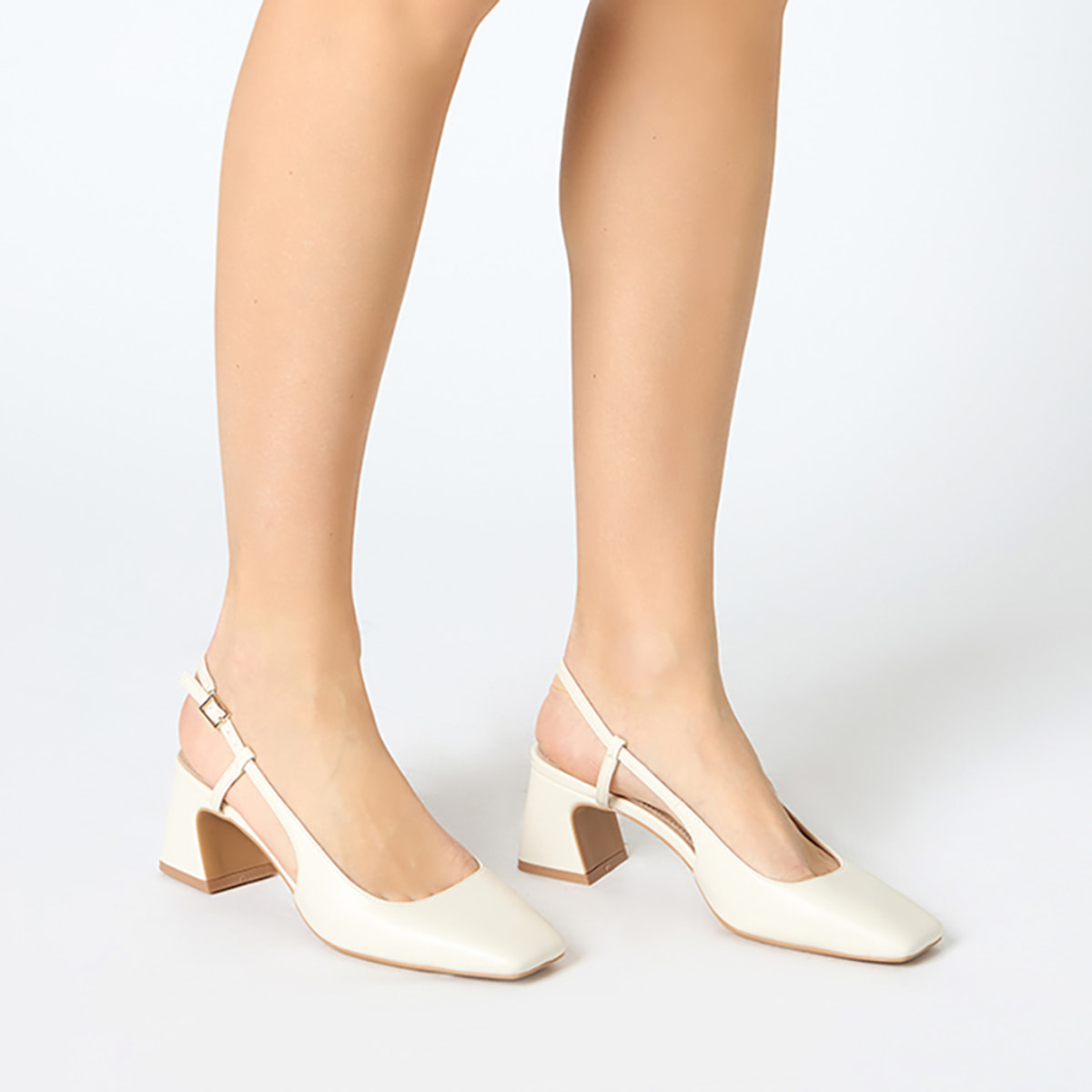 Décolleté slingback donna panna, tacco 5 cm