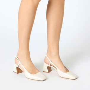 Décolleté slingback donna panna, tacco 5 cm