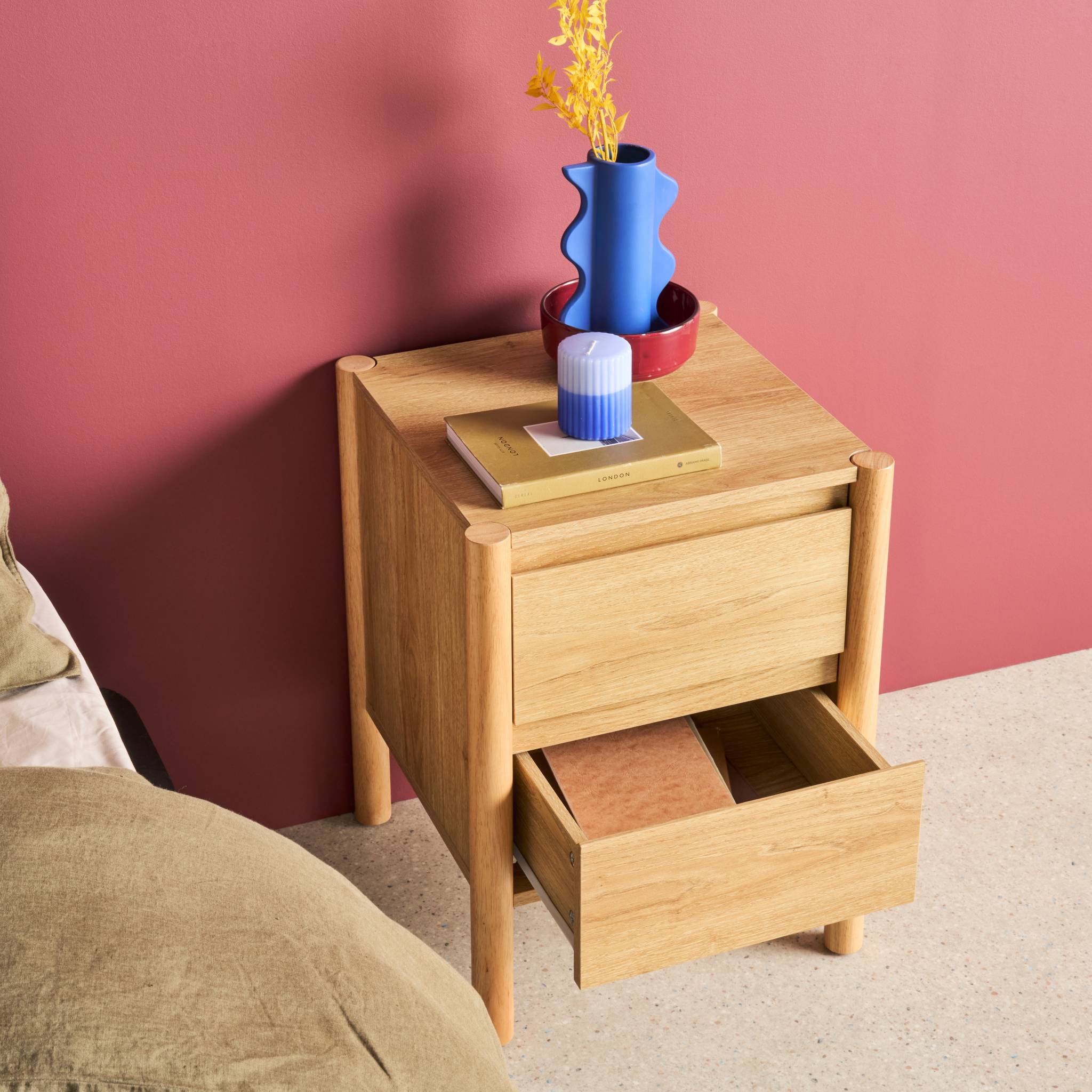 Table de chevet décor bois 2 tiroirs  HARMONY