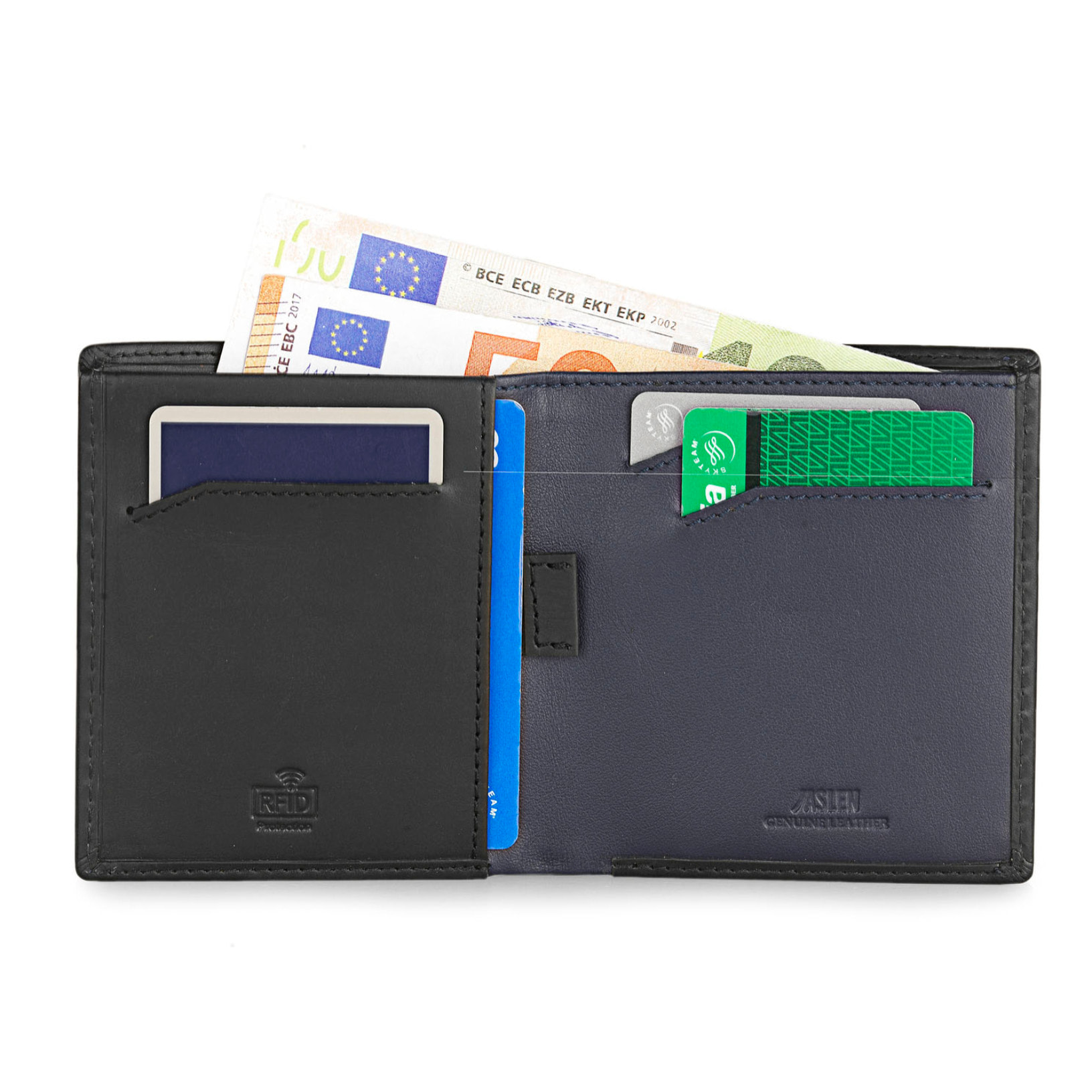 Cartera Hombre Piel Jaslen Lyon Negro-Azul