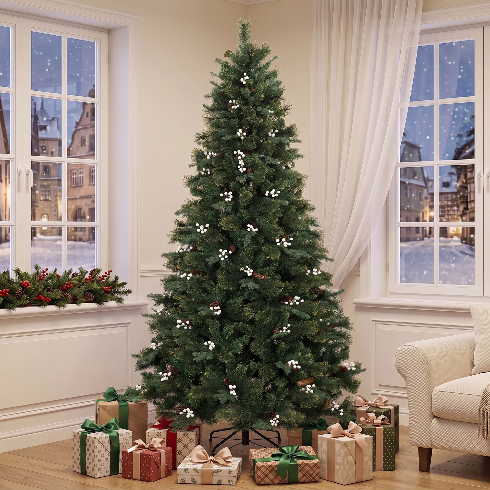 HOMCOM Árbol de Navidad 220 cm, Árbol de Navidad Artificial con 1116 Ramas y Base Metálica Plegable, Frondoso, Montaje Rápido, Sistema con Bisagras, Decoración Navideña para Salón, Interior, Verde