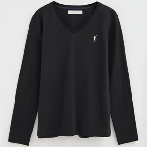 Maglietta nera a maniche lunghe e scollo a V con ricamo Rigby Go