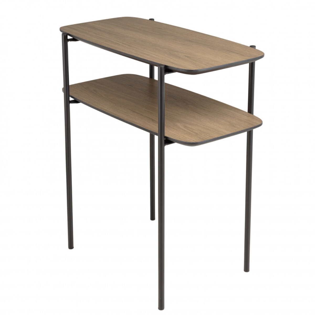 FLEUR - Table d'appoint double plateau couleur mocha pieds métal noir