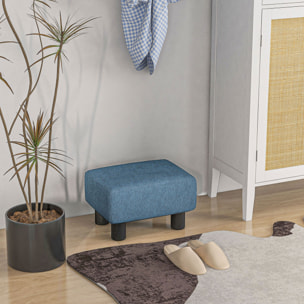 Reposapiés de Salón Taburete Bajo Tapizado en Lino Otomana Rectangular con Estructura de Madera para Sala de Estar Dormitorio Azul Oscuro