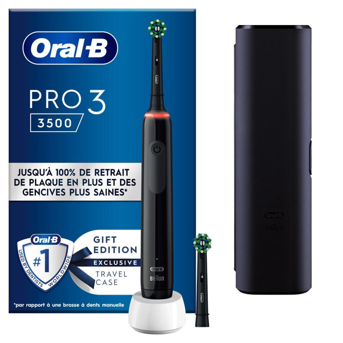 Oral-B - Pro 3 Avec Etui de Voyage - Noir - Brosse À Dents Électrique
