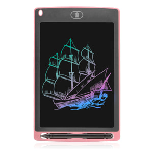DAM Tableta LCD portátil de dibujo y escritura de 8,5 pulgadas, con imanes de sujeción. Fondo multicolor. 14x0,5x22 Cm. Color: Rosa