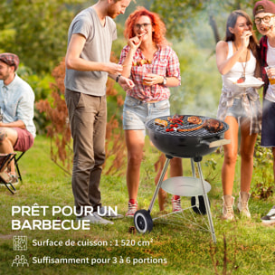 Barbecue à charbon dia. 46 cm couvercle étagère ouïes aération récupérateur cendres noir