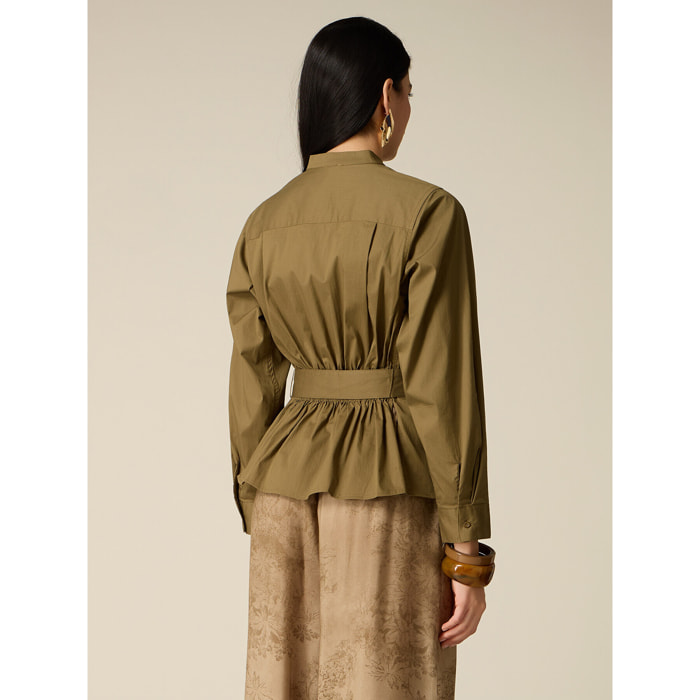 Oltre - Camisa de popelín con cinturón - Verde militare