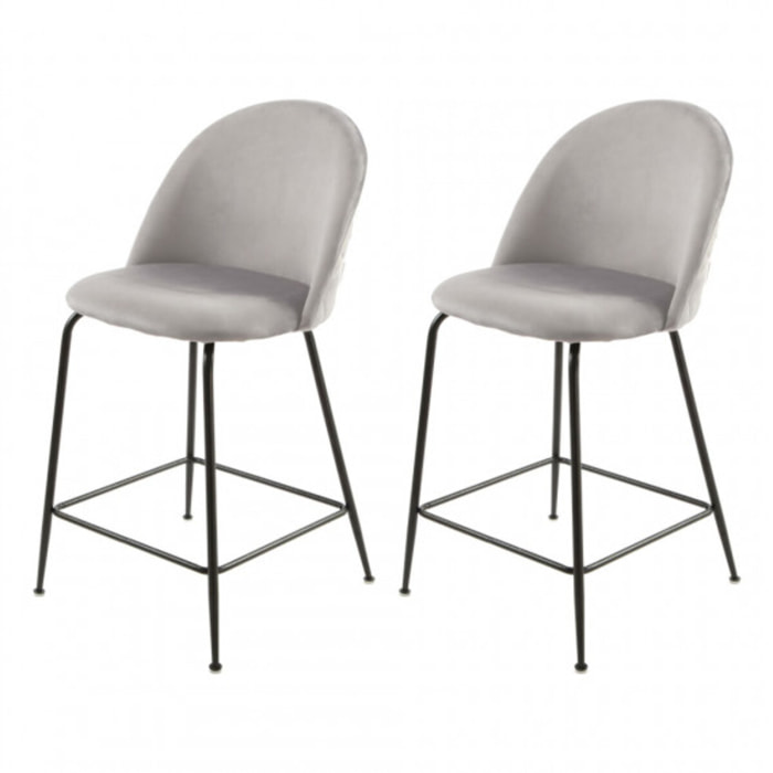 Lot de 2 chaises de bar en velours avec piètement en métal noir - CLEA