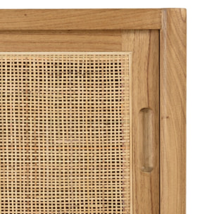 AMY - Buffet 2 étagères 2 portes coulissantes en mindi et rotin naturel AMY