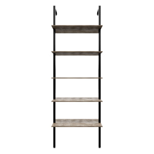 Komo - Scaffale Libreria a Muro 60x185x30 cm 5 Ripiani in Legno Bleach Struttura in Metallo Nero