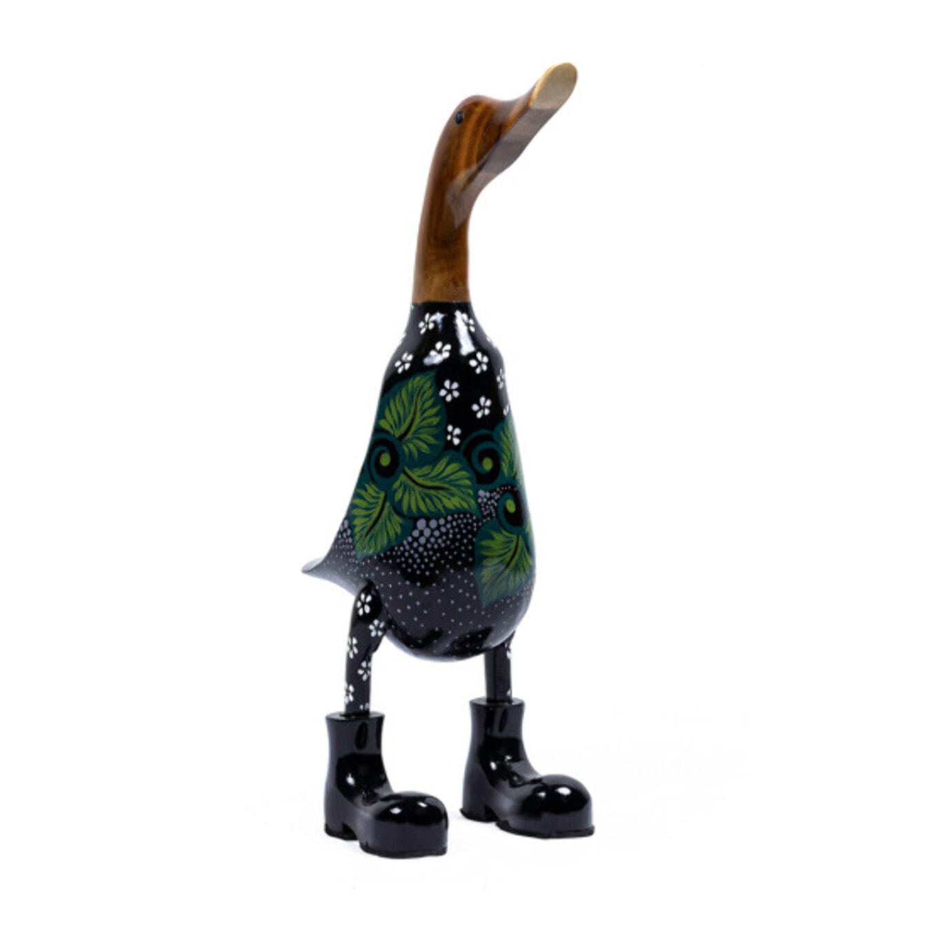 Statue H. 40 cm canard maillot fleuri en bois de teck - DUCK