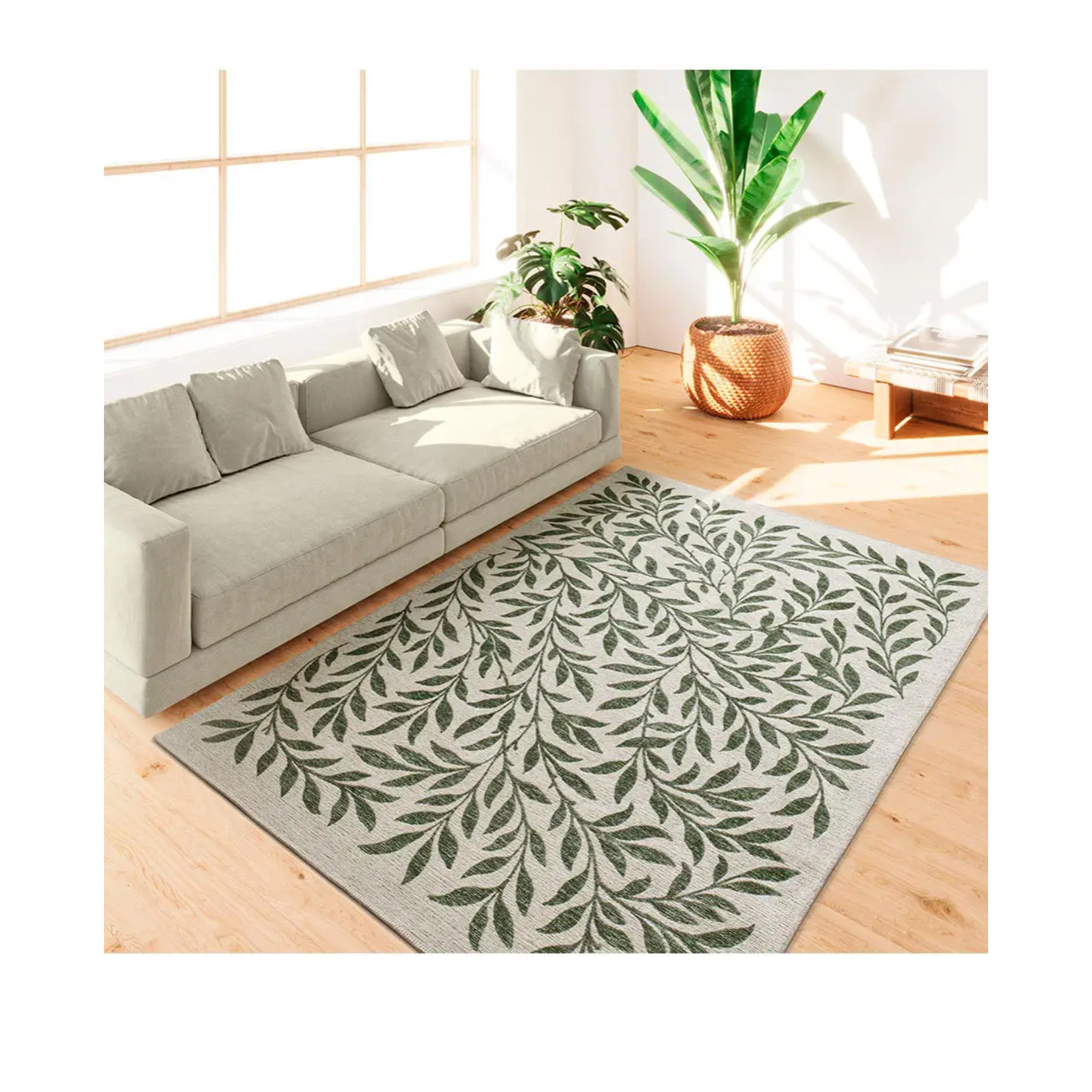 LUA Alfombra de exterior motivos florales verde, varias medidas disponibles.